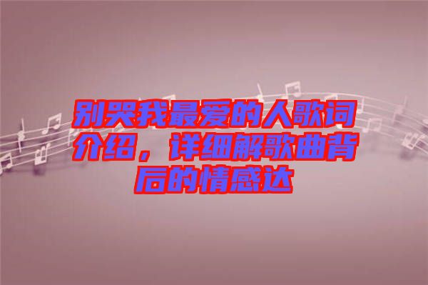 別哭我最?lèi)?ài)的人歌詞介紹，詳細(xì)解歌曲背后的情感達(dá)