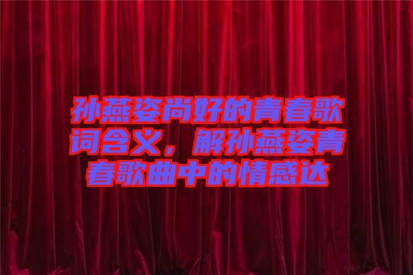 孫燕姿尚好的青春歌詞含義，解孫燕姿青春歌曲中的情感達(dá)