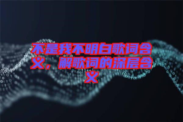 不是我不明白歌詞含義，解歌詞的深層含義