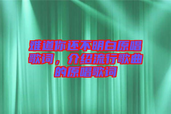 難道你還不明白原唱歌詞，介紹流行歌曲的原唱歌詞