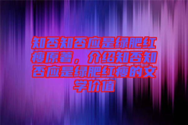 知否知否應(yīng)是綠肥紅瘦原著，介紹知否知否應(yīng)是綠肥紅瘦的文學(xué)價(jià)值