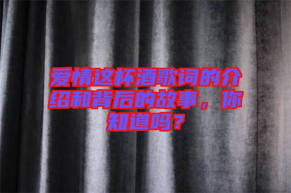 愛(ài)情這杯酒歌詞的介紹和背后的故事，你知道嗎？