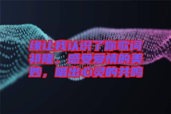 緣讓我認識了你歌詞祁隆，感受愛情的美妙，唱出心靈的共鳴