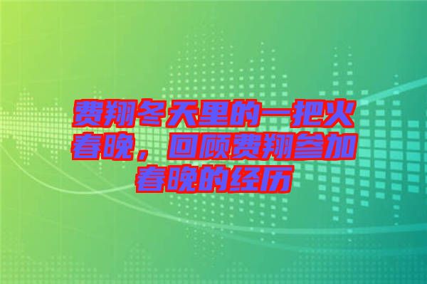 費(fèi)翔冬天里的一把火春晚，回顧費(fèi)翔參加春晚的經(jīng)歷