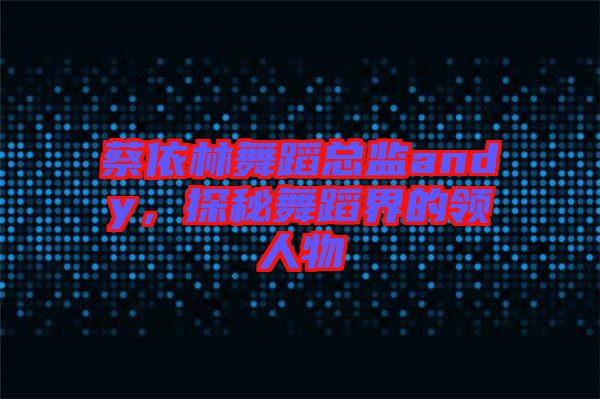 蔡依林舞蹈總監(jiān)andy，探秘舞蹈界的領(lǐng)人物