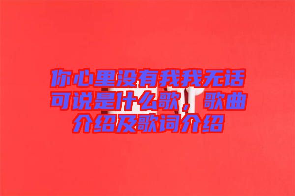 你心里沒有我我無話可說是什么歌，歌曲介紹及歌詞介紹