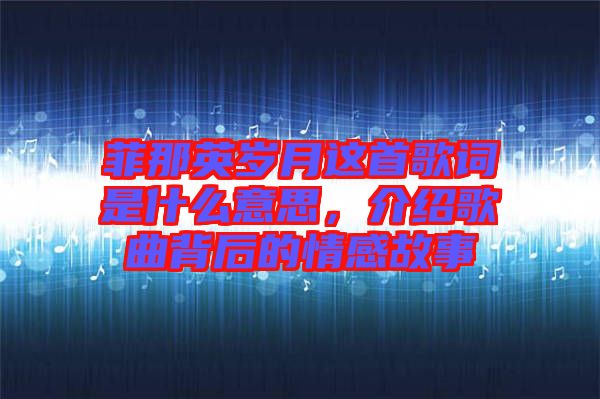 菲那英歲月這首歌詞是什么意思，介紹歌曲背后的情感故事