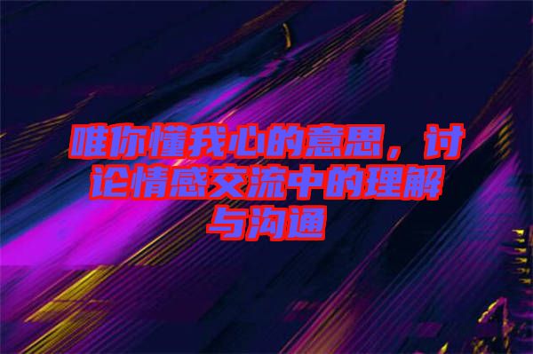 唯你懂我心的意思，討論情感交流中的理解與溝通