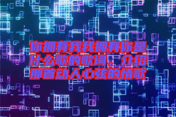 你擁有我我擁有你是什么歌的歌詞，介紹那首動人心弦的情歌