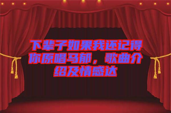 下輩子如果我還記得你原唱馬郁，歌曲介紹及情感達(dá)