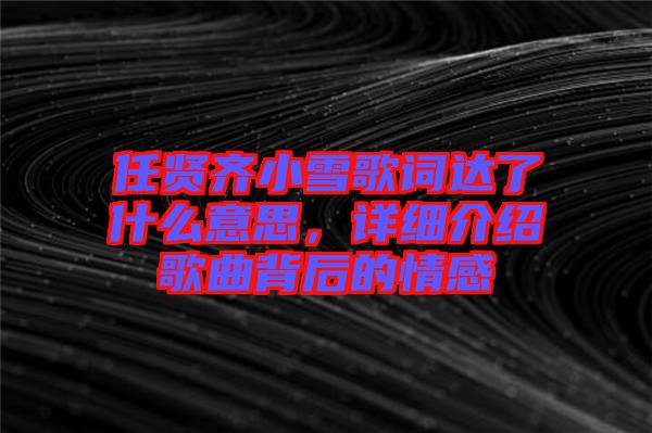 任賢齊小雪歌詞達(dá)了什么意思，詳細(xì)介紹歌曲背后的情感