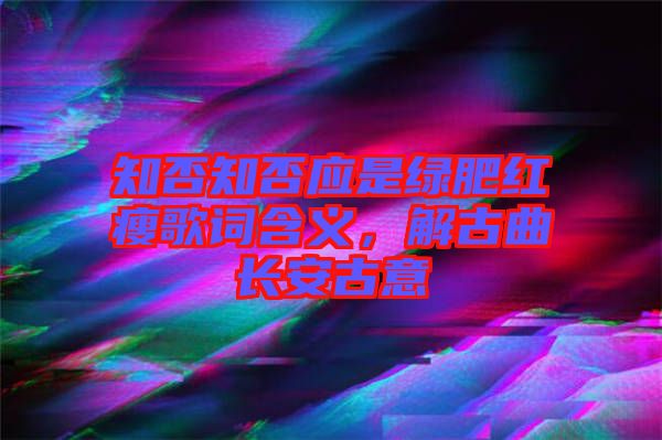 知否知否應是綠肥紅瘦歌詞含義，解古曲長安古意