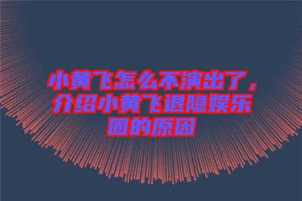 小黃飛怎么不演出了，介紹小黃飛退隱娛樂圈的原因