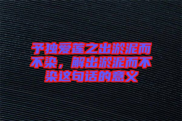 予獨(dú)愛(ài)蓮之出淤泥而不染，解出淤泥而不染這句話的意義