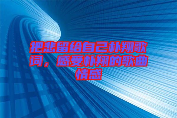 把悲留給自己樸翔歌詞，感受樸翔的歌曲情感