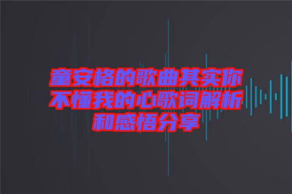 童安格的歌曲其實你不懂我的心歌詞解析和感悟分享