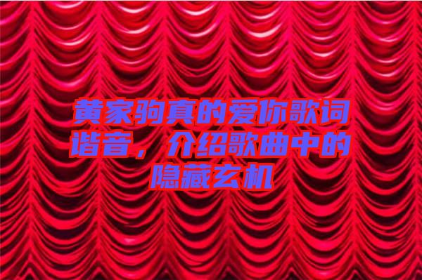 黃家駒真的愛你歌詞諧音，介紹歌曲中的隱藏玄機