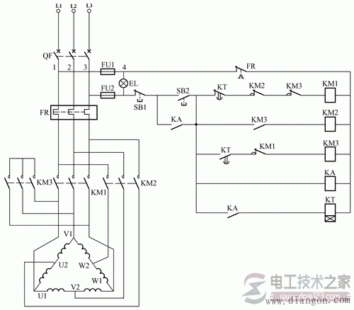 雙速電動(dòng)機(jī)的控制原理圖